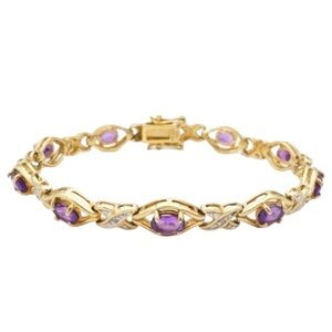 Gold Sterling Silver Purple Amethyst Diamond Infinity Bracelet